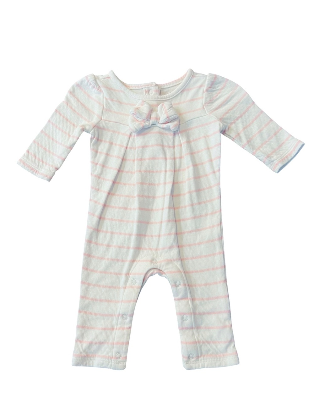 Janie and Jack White Romper with Pink Stripes and Bow Size 0-3 Months